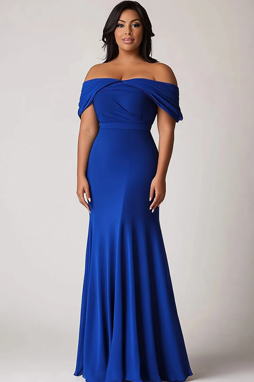 Off The Shoulder Sereia Azul Real Chiffon Plus Size Mãe do Vestido da Noiva