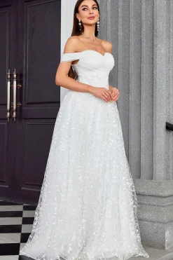 Off The Shoulder Uma Linha Marfim Querida Vestido de Noiva Longo