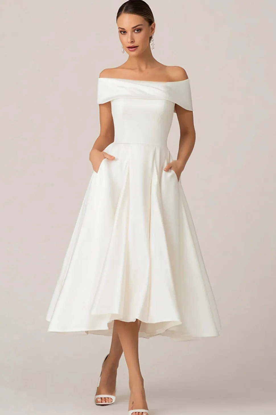Off The Shoulder Uma Linha Vestido de Noiva Branco Courthouse