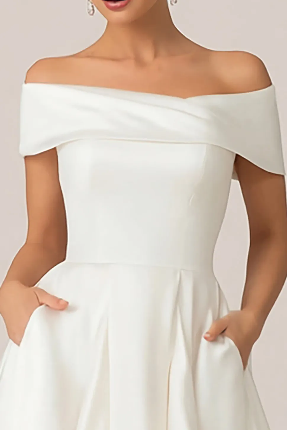 Off The Shoulder Uma Linha Vestido de Noiva Branco Courthouse