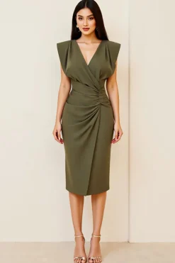Oliva Bodycon Decote em V Midi Vestidos Cerimónia