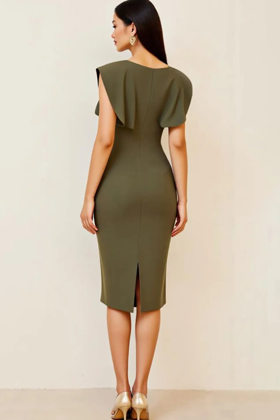 Oliva Bodycon Decote em V Midi Vestidos Cerimónia