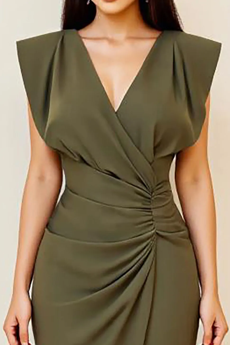 Oliva Bodycon Decote em V Midi Vestidos Cerimónia