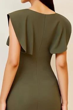 Oliva Bodycon Decote em V Midi Vestidos Cerimónia