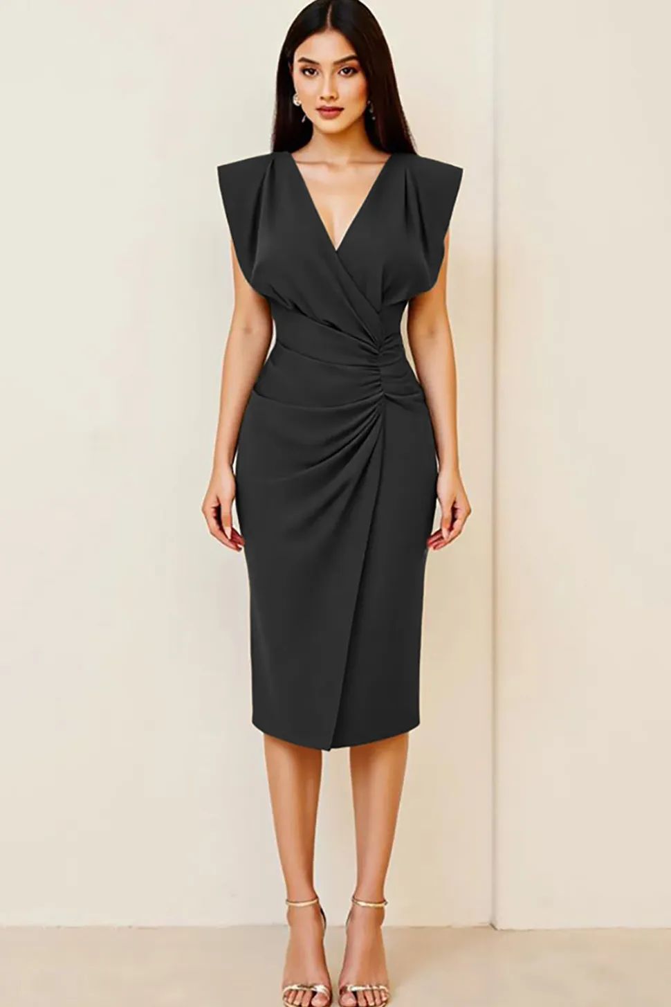 Oliva Bodycon Decote em V Midi Vestidos Cerimónia
