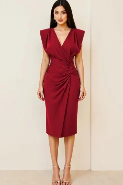 Oliva Bodycon Decote em V Midi Vestidos Cerimónia