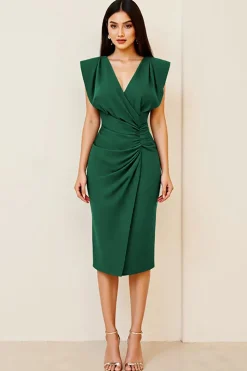 Oliva Bodycon Decote em V Midi Vestidos Cerimónia