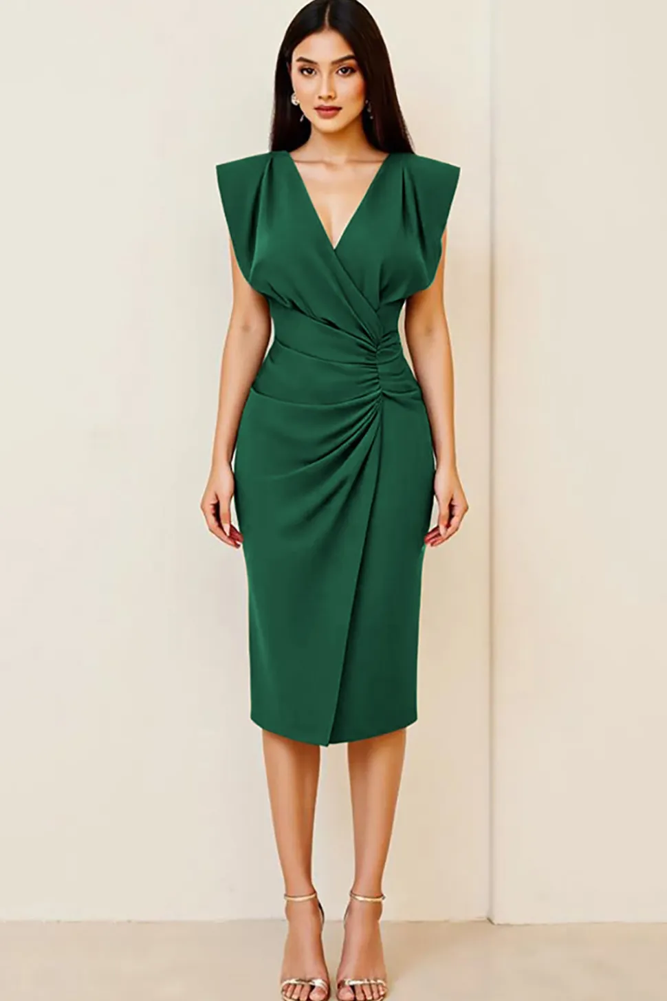 Oliva Bodycon Decote em V Midi Vestidos Cerimónia