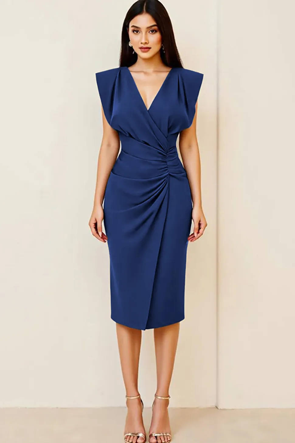 Oliva Bodycon Decote em V Midi Vestidos Cerimónia