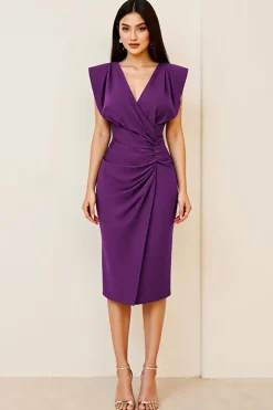 Oliva Bodycon Decote em V Midi Vestidos Cerimónia