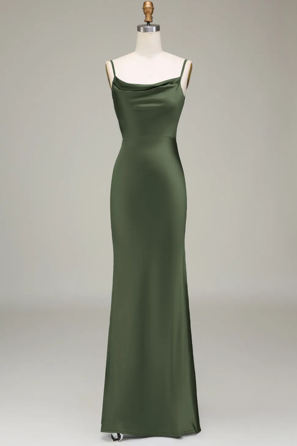 Oliva Espaghetti Correias Cetim Sheath Long Vestido Madrinha