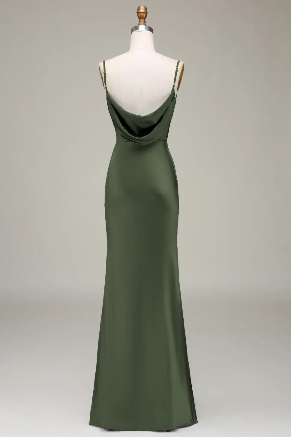 Oliva Espaghetti Correias Cetim Sheath Long Vestido Madrinha