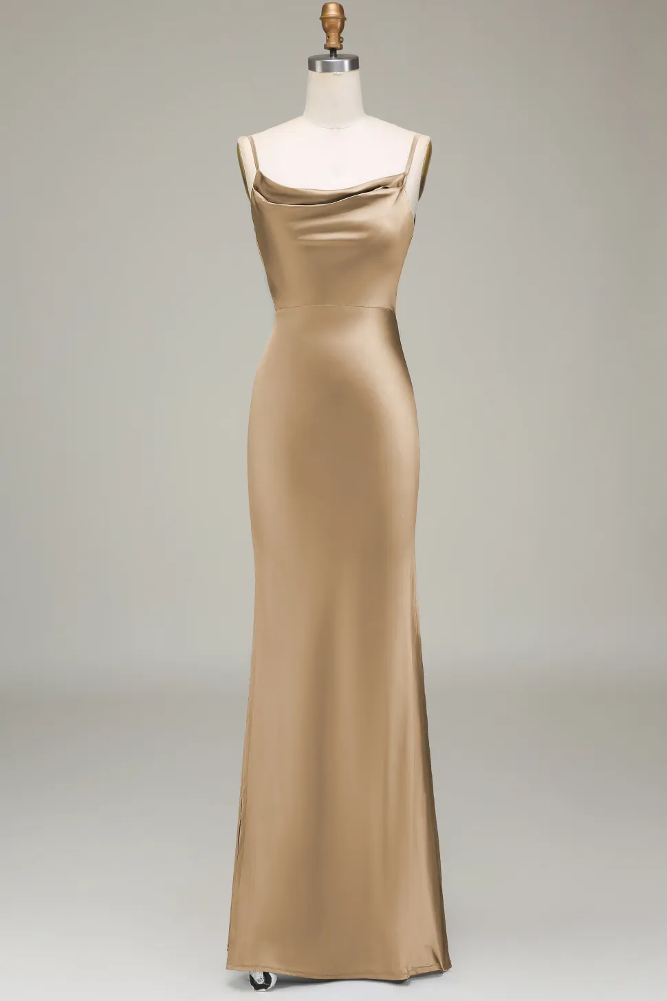 Oliva Espaghetti Correias Cetim Sheath Long Vestido Madrinha