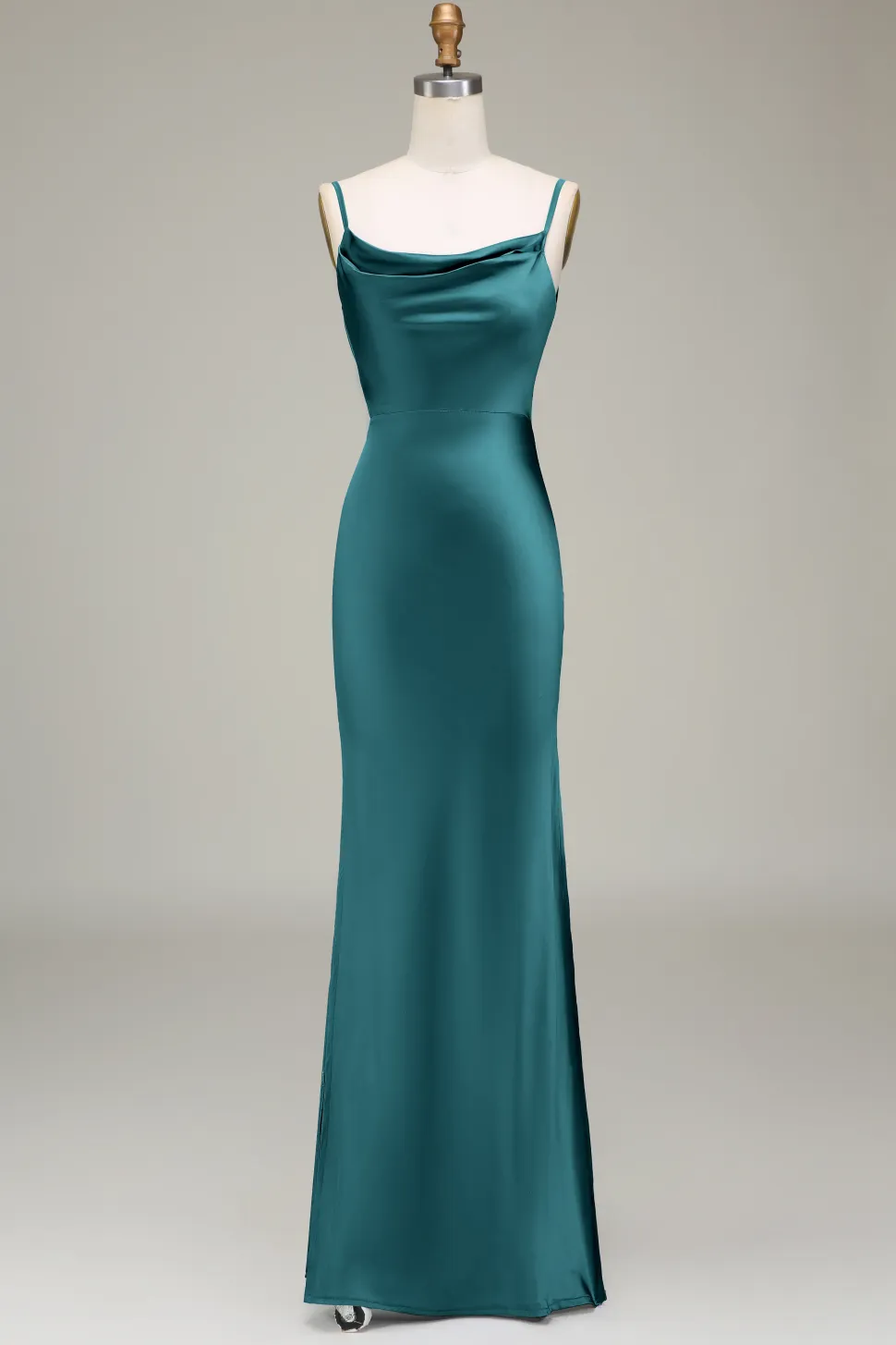 Oliva Espaghetti Correias Cetim Sheath Long Vestido Madrinha