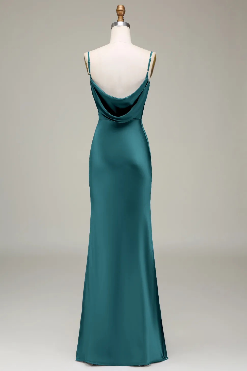 Oliva Espaghetti Correias Cetim Sheath Long Vestido Madrinha