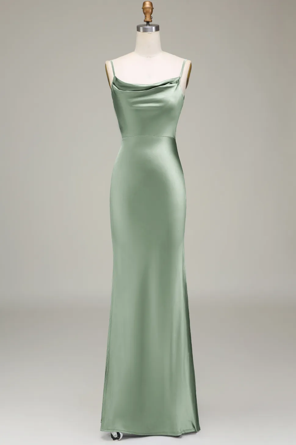 Oliva Espaghetti Correias Cetim Sheath Long Vestido Madrinha