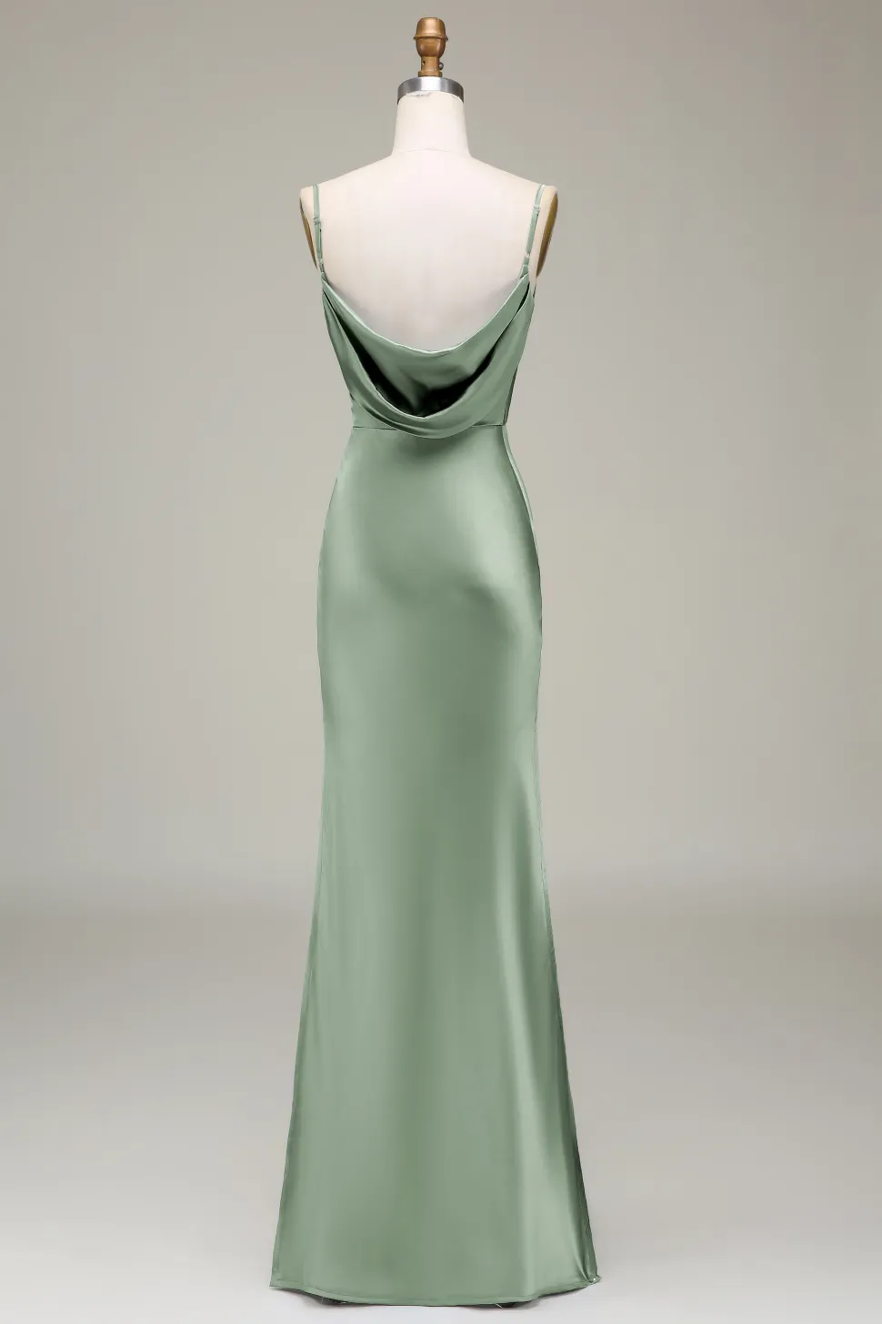 Oliva Espaghetti Correias Cetim Sheath Long Vestido Madrinha