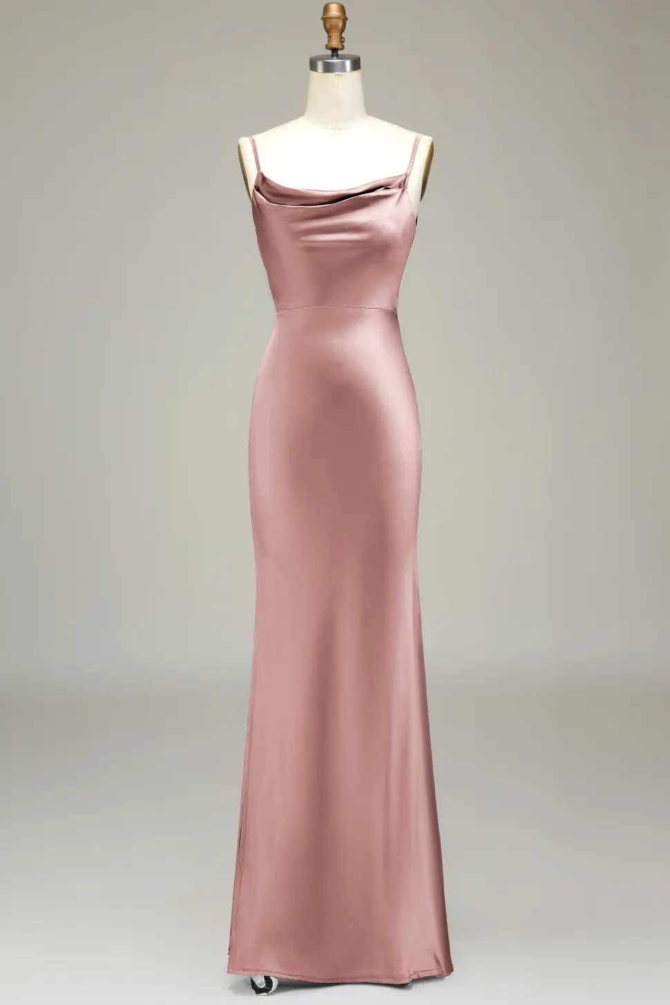Oliva Espaghetti Correias Cetim Sheath Long Vestido Madrinha