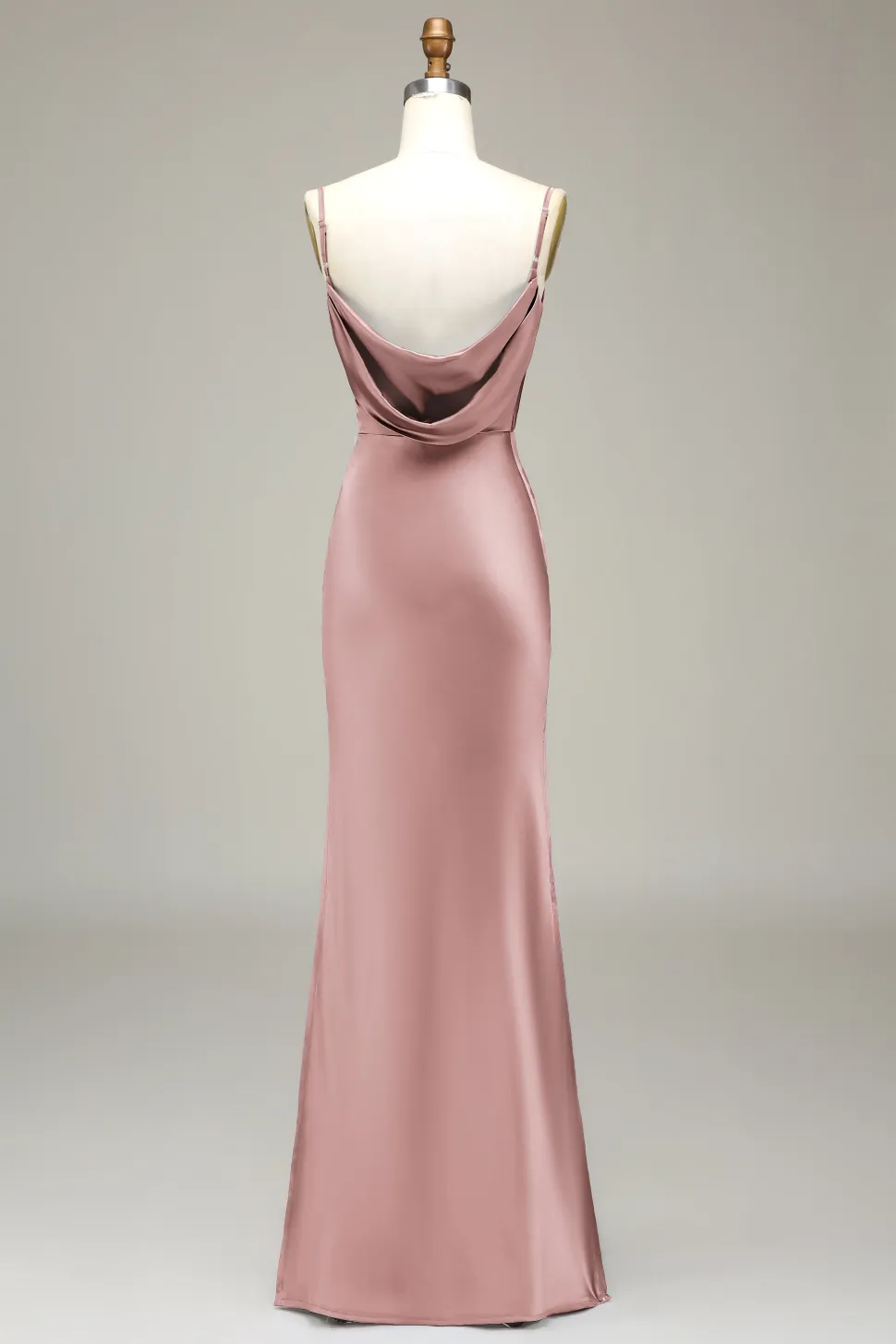 Oliva Espaghetti Correias Cetim Sheath Long Vestido Madrinha