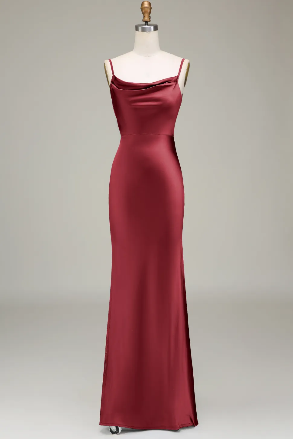 Oliva Espaghetti Correias Cetim Sheath Long Vestido Madrinha