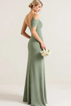 Oliva Um Ombro Chiffon Longo Bainha Vestidos de Damas de Honor
