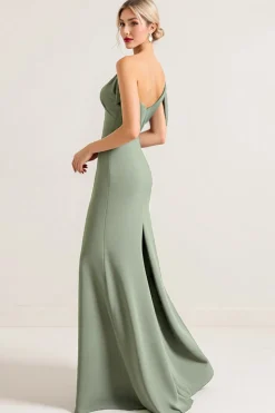 Oliva Um Ombro Chiffon Longo Bainha Vestidos de Damas de Honor