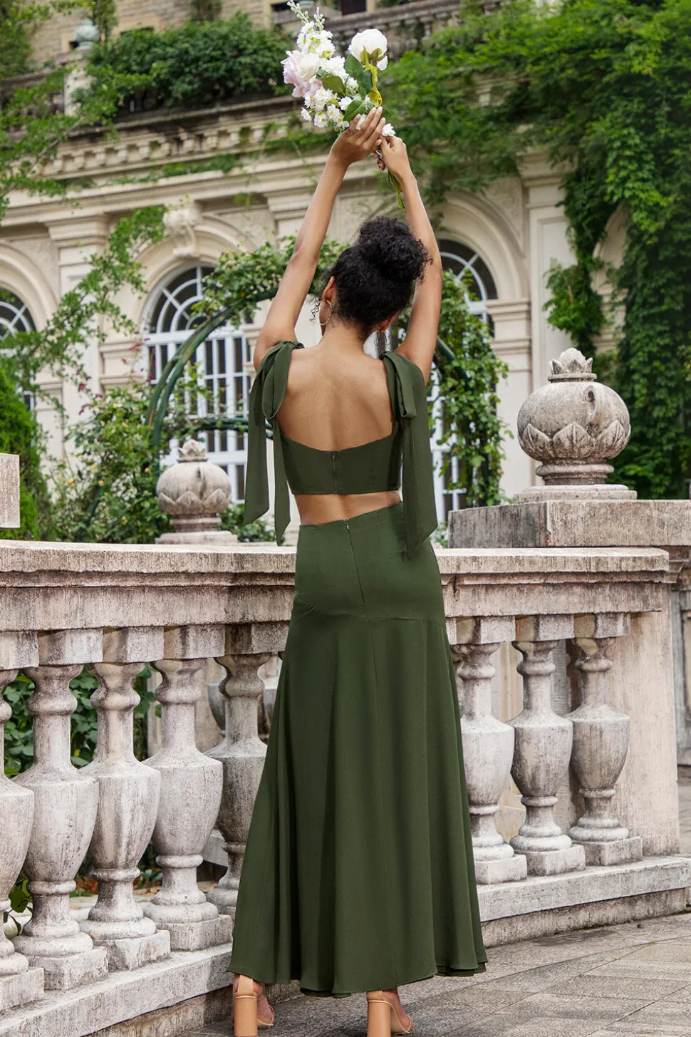 Olive A Line Esparguete Correias Andar Comprimento Madrinha com Fenda