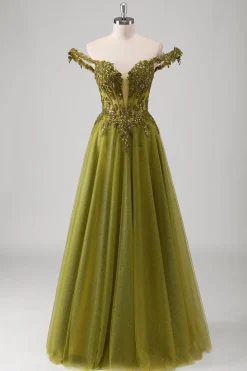Olive A Line Off The Shoulder Corset Long Prom Dress