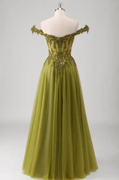 Olive A Line Off The Shoulder Corset Long Prom Dress