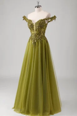 Olive A Line Off The Shoulder Corset Long Prom Dress