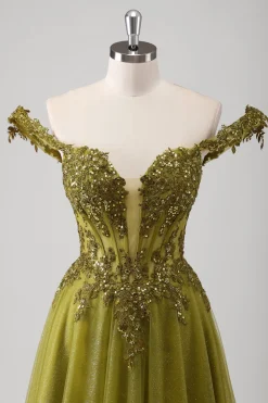 Olive A Line Off The Shoulder Corset Long Prom Dress