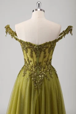 Olive A Line Off The Shoulder Corset Long Prom Dress
