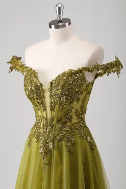 Olive A Line Off The Shoulder Corset Long Prom Dress