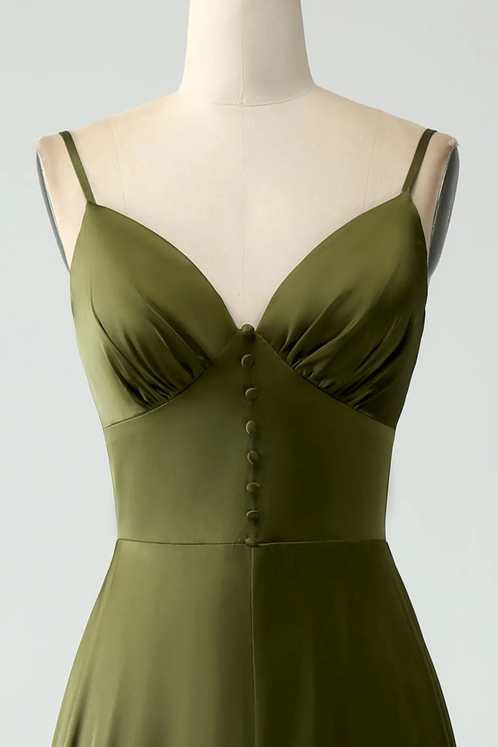 Olive A-Line Esparguete Correias Cetim Long Bridesamid Vestido