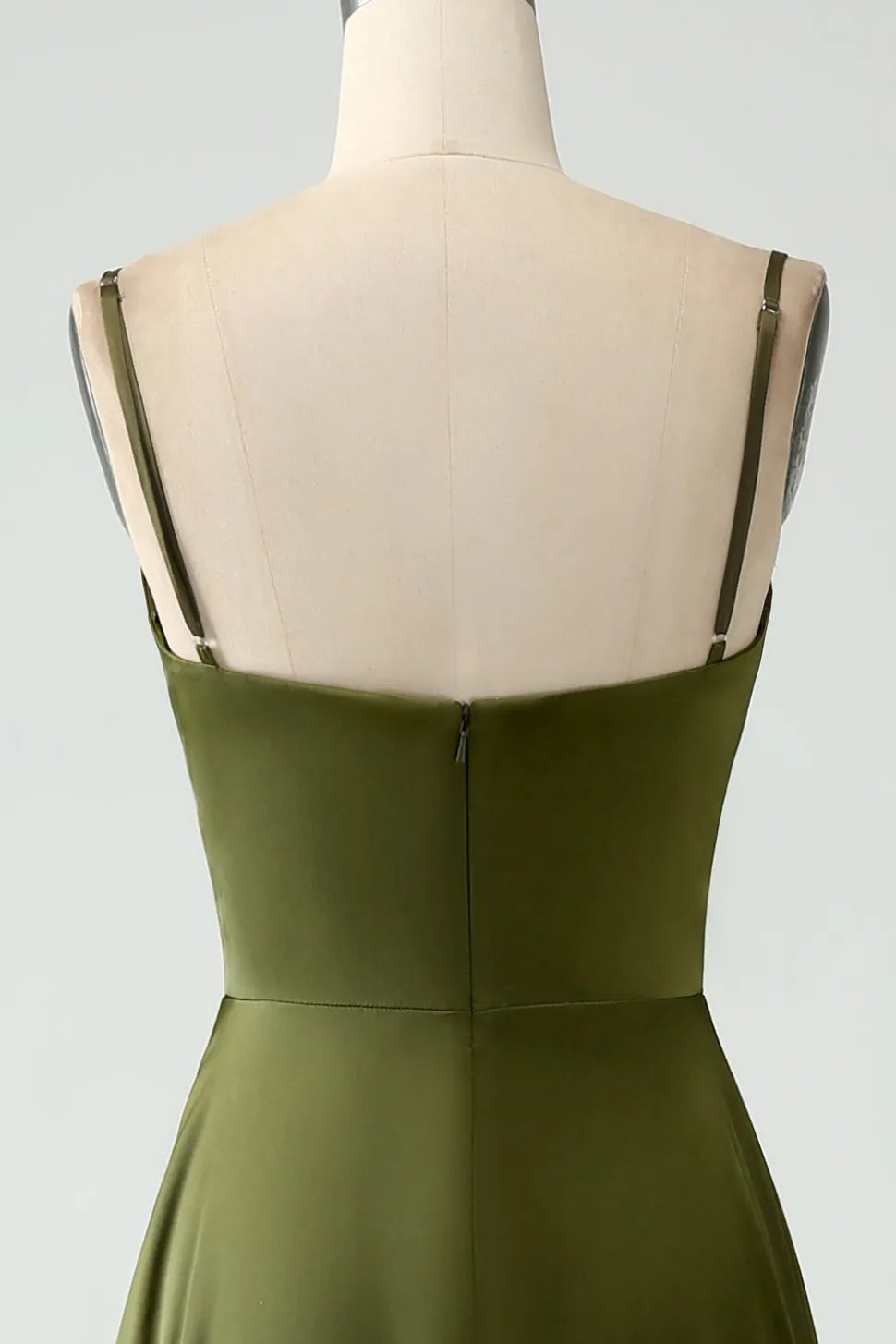 Olive A-Line Esparguete Correias Cetim Long Bridesamid Vestido