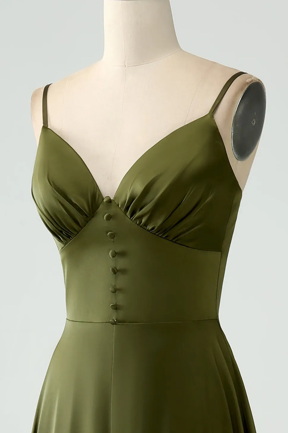 Olive A-Line Esparguete Correias Cetim Long Bridesamid Vestido