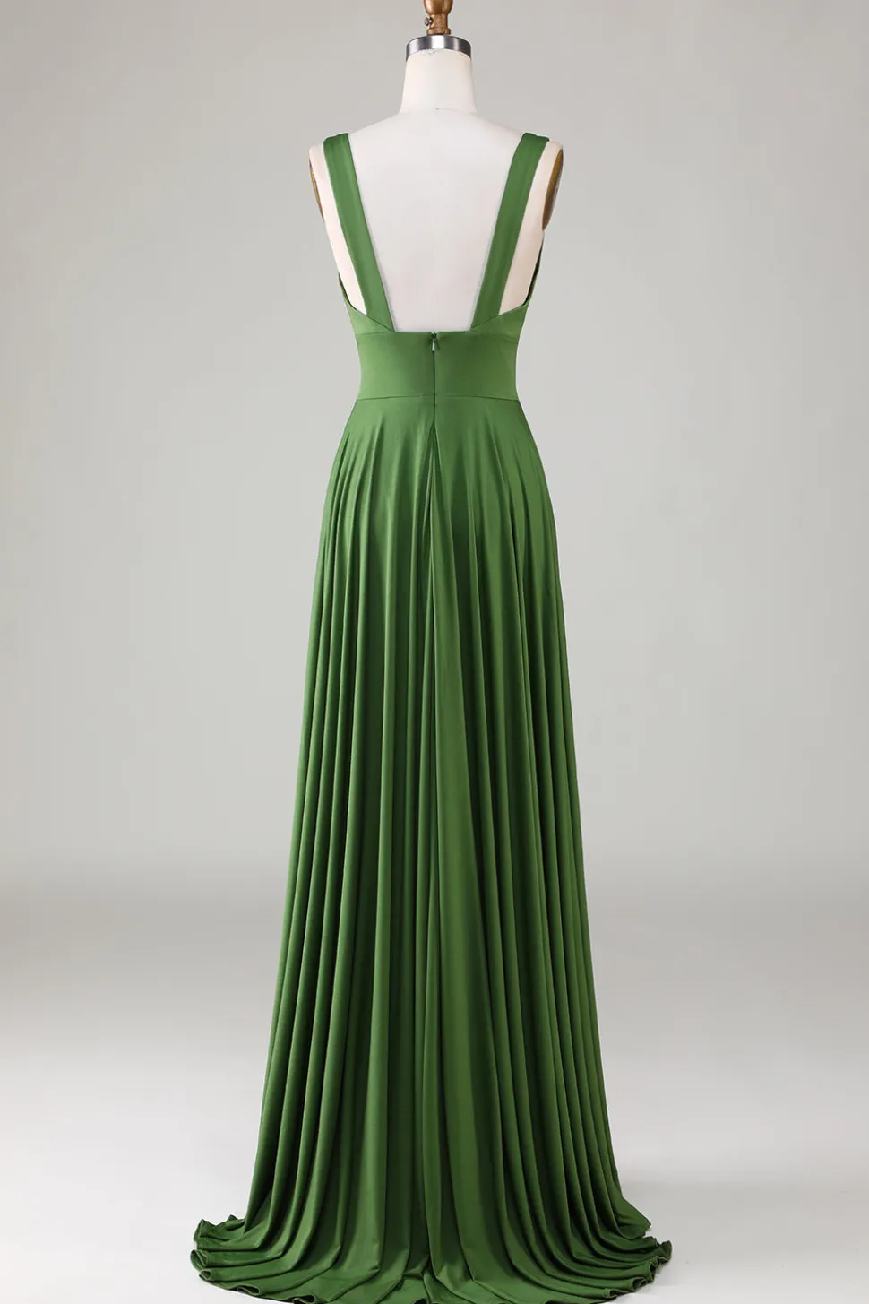 Olive Deep V-neck mangas vestido longo dama de honra