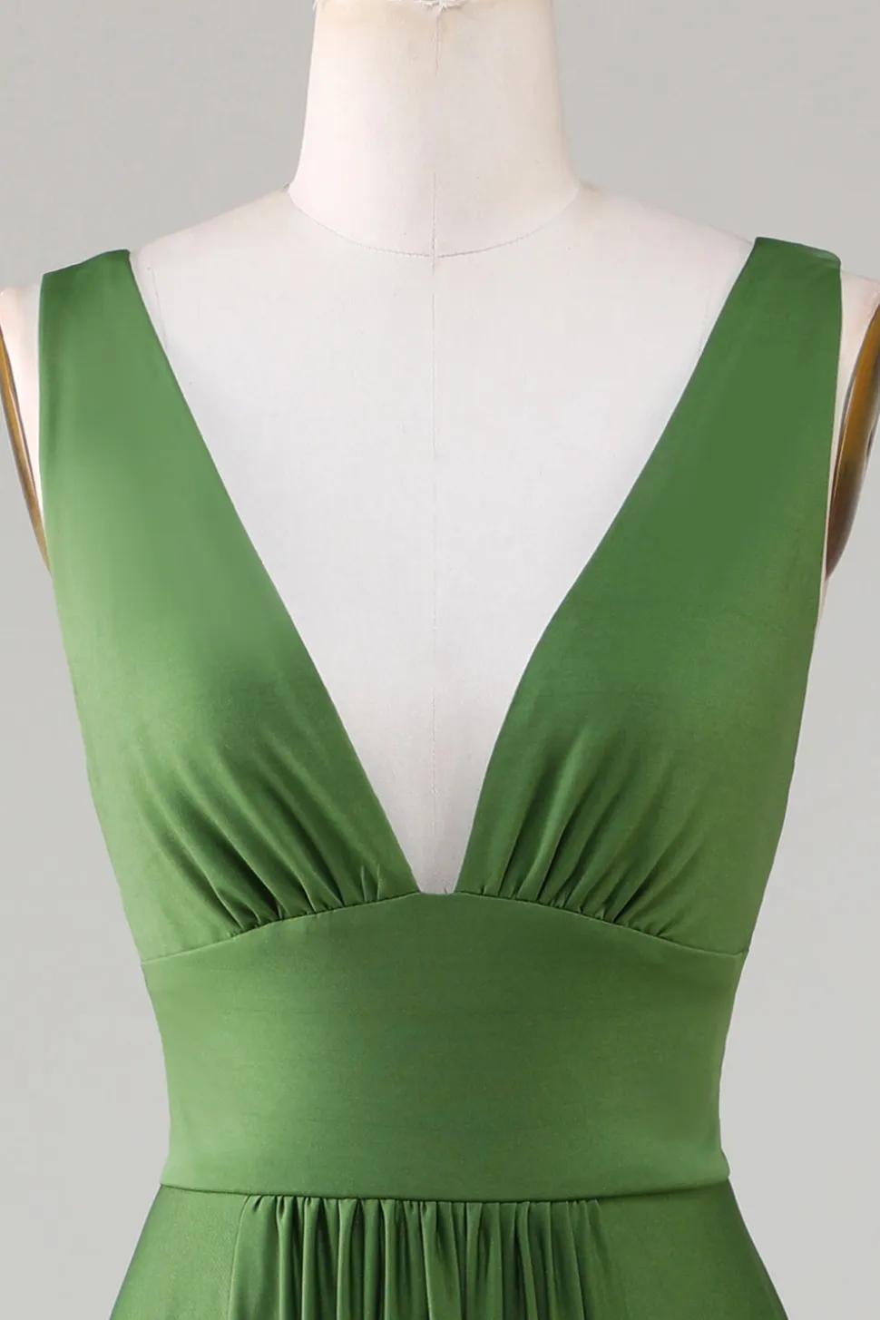Olive Deep V-neck mangas vestido longo dama de honra