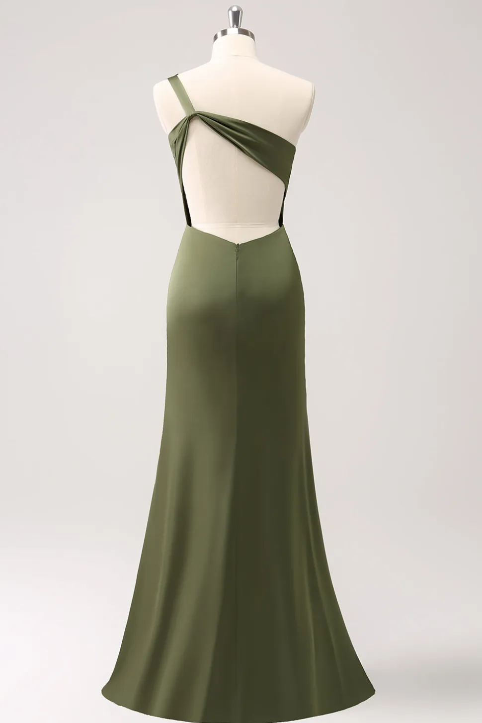 Olive One Shoulder Sereia Cetim Vestido Longo Madrinha