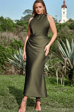 Olive Vestido Cerimónia Com Costas Abertas
