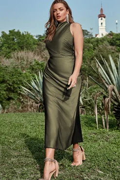 Olive Vestido Cerimónia Com Costas Abertas