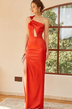 Orange One Shoulder Cut out Long Prom Dress
