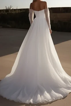 Organza Querida Marfim Uma Linha Vestido de Noiva com Mangas Longas