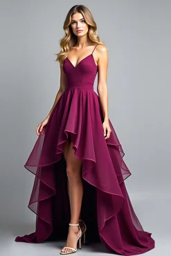Organza Roxo Escuro Esparguete Correias Uma Linha Vestido Formal