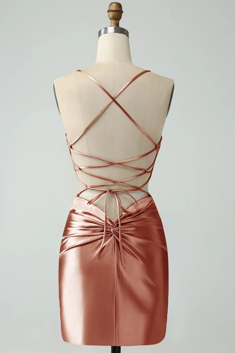 Ouro Bodycon Esparguete Correias Cetim Homecoing Vestido com Criss Cross Back