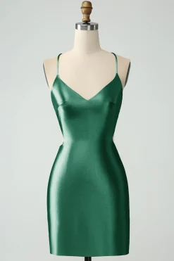 Ouro Bodycon Esparguete Correias Cetim Homecoing Vestido com Criss Cross Back