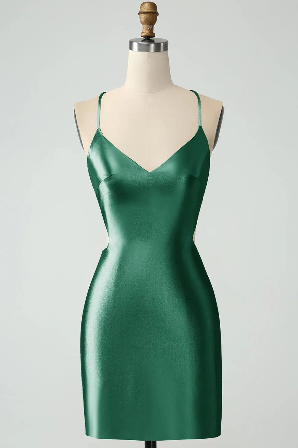 Ouro Bodycon Esparguete Correias Cetim Homecoing Vestido com Criss Cross Back