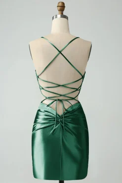 Ouro Bodycon Esparguete Correias Cetim Homecoing Vestido com Criss Cross Back