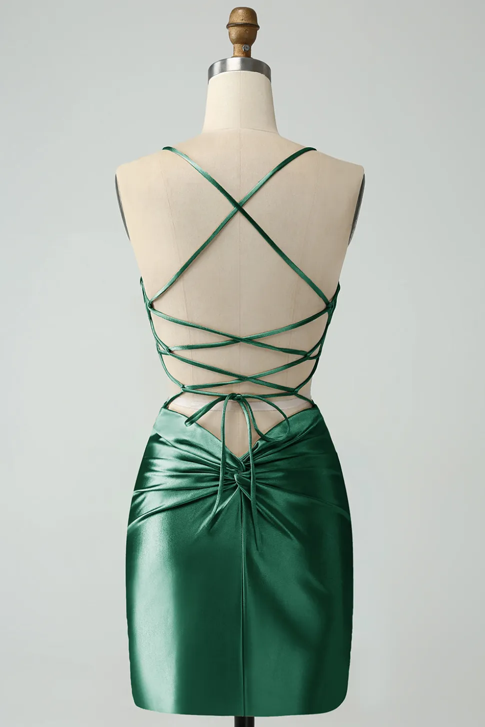 Ouro Bodycon Esparguete Correias Cetim Homecoing Vestido com Criss Cross Back