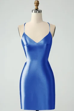 Ouro Bodycon Esparguete Correias Cetim Homecoing Vestido com Criss Cross Back